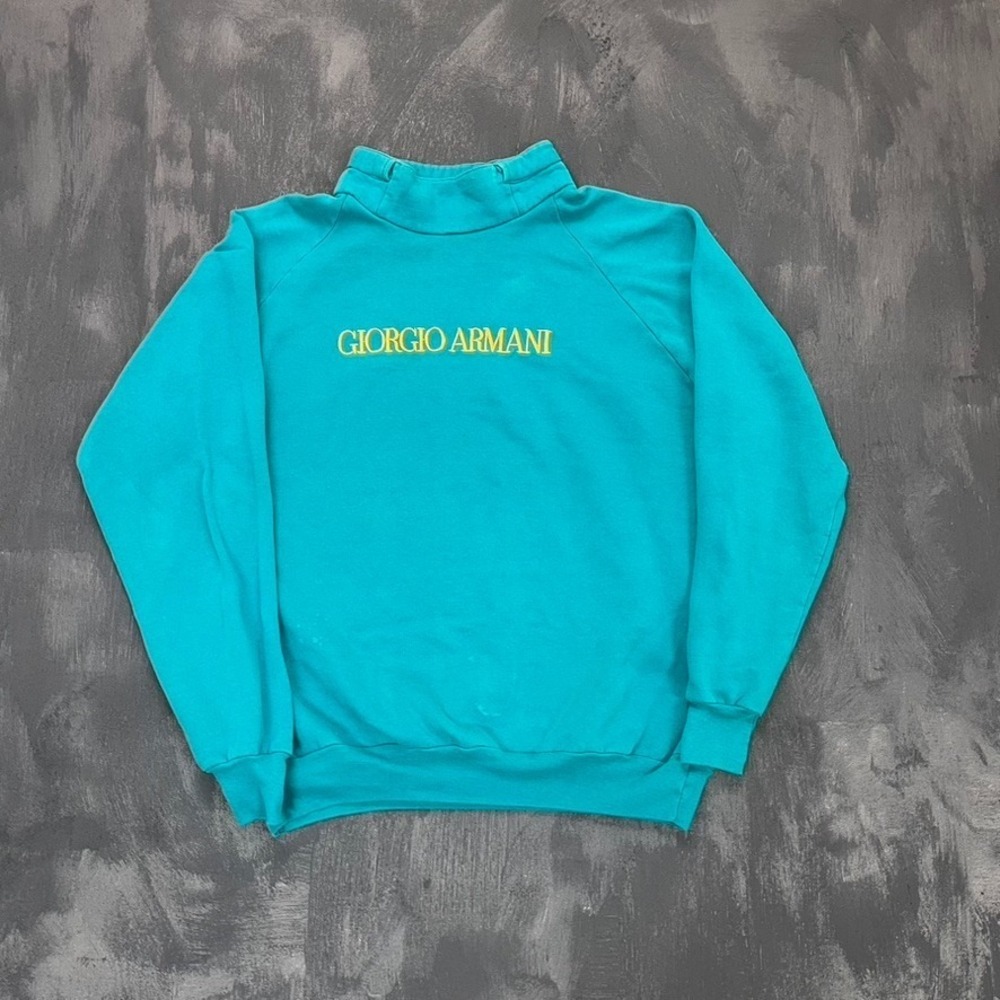Vintage Giorgio Armani Sweatshirt‎ mens Large Blue 1970s high neck